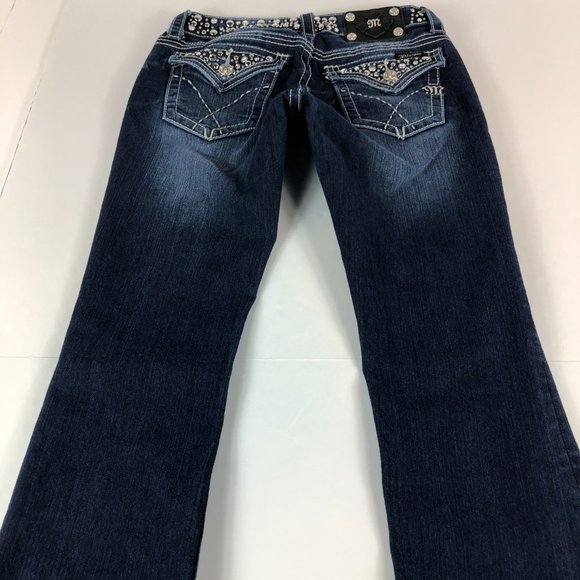 Miss Me Jeans Women's 27 Boot Cut Blue Stretch Denim Embellished Flap Pocket - Picture 9 of 16